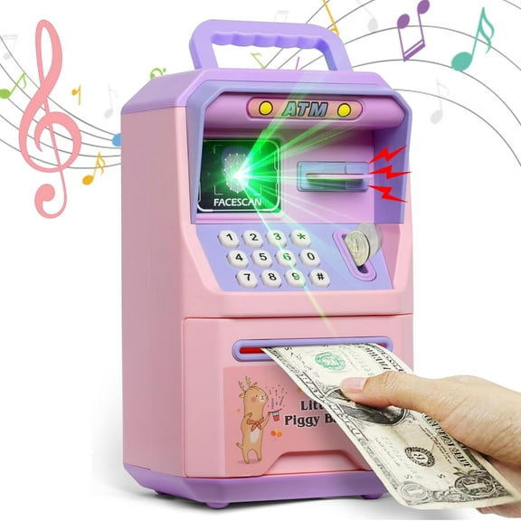 KIMHY Piggy Bank for Kids with Fingerprint Lock, ATM Money Bank Saving Box for Cash & Coins for Girls Birthday Children's Day Halloween Christmas Toys