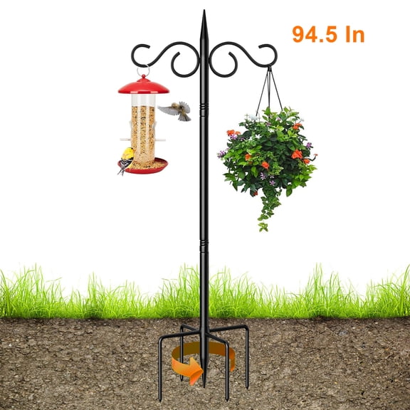 94.5" Shepherds Hooks for Outdoor, KIMHY Adjustable Bird Feeder Pole with 5-Strong Base, Metal Hanger for Hummingbird, Lanterns, Plants, Wedding Decor