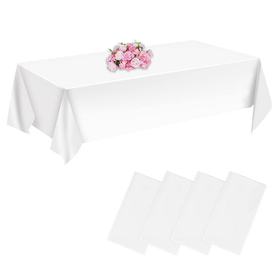 KIMHY Plastic Tableclot Rectangle Table 6 Pack, White Table Cloth Retangle for 6 Foot Rectangle Tables, Waterproof & Oil Resistant Rectangle Tablecloth for Parties, Christmas, Home Decro, 54" X 108"