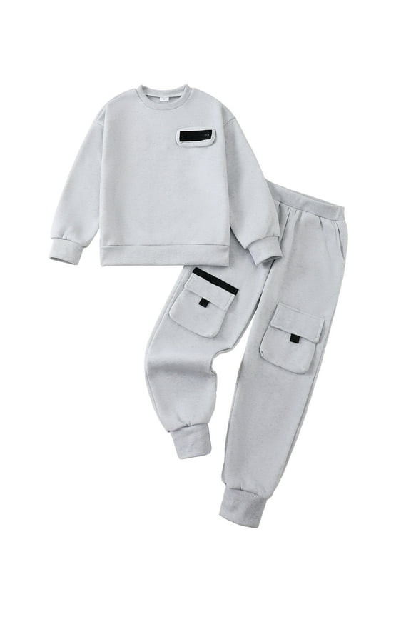 10 Years Big Boys Outfit Set 11 Years Tween Boy Clothing Set Long Sleeves Pullover Sweatshirt Top Pants Set 2pcs Warm Clothing Winter Outwear Grey