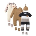thumbnail image 1 of KIMI BEAR 12 Months Infant Baby Boy Romper 18 Months Clothes 3 Packs Birthday Gift Short Sleeves Long Sleeves Bear Jumpsuit Bodysuit with Hat Mittens 7pcs Clothing Brown, 1 of 6