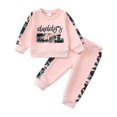 thumbnail image 1 of KIMI BEAR 2T Toddler Girl Outfit Set 3T Child Winter Clothes Long Sleeves Letter Sweatshirt Top Camouflage Color Block Pants 2pcs Clothing Pink, 1 of 7