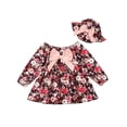 thumbnail image 1 of KIMI BEAR 2T Toddler Girls Dresses 3T Toddler Girls Winter Clothes Round Neck Long Sleeves One-piece Dress Bowknot Floral Dress A-line Dress with Hat 2pcs Red, 1 of 8