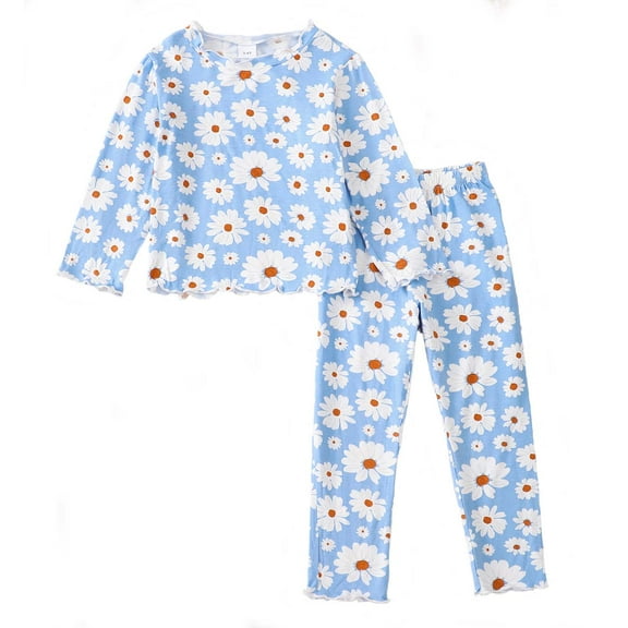 KIMI BEAR 2T Toddler Girls Pant Sets 3T Toddler Girls Outfits Long Sleeves Shirt Top Daisy PulloverT-shirt Elastic Pants 2pcs Girls Fall Cloths Blue