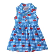KIMI BEAR 2T Toddler Girls Summer Clothes 3T Child Girl Dress Sleeveless Cherry A-line Dresses One-piece Overalls Clothing Blue
