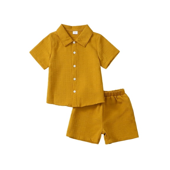 KIMI BEAR 3T Toddler Boys Outfits 4T Summer Clothes Sets Solid Color Short Sleeves Shirt Top Shorts Set 2pcs Clothing 2pcs Yellow 3-4 Years
