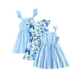 thumbnail image 1 of KIMI BEAR 3T Toddler Girls Summer Dress 4T Toddler Sundress Sleeveless Halter A-line Dress Striped Floral Dress One-piece Overalls 3 Packs Blue, 1 of 9