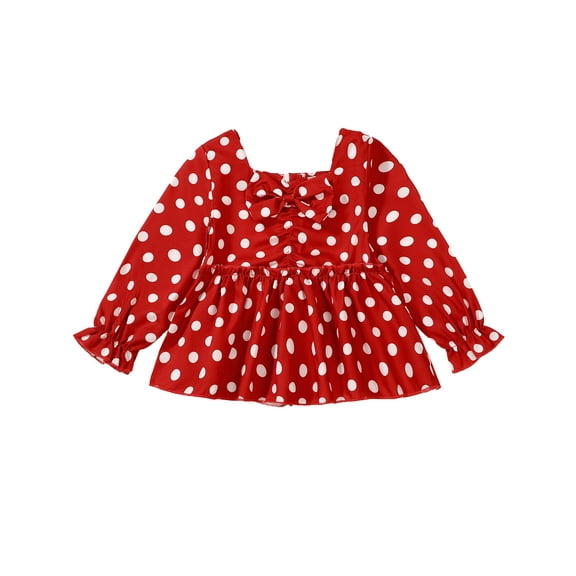KIMI BEAR 3T Toddler Girls Top 4T Toddler Girls Causal Clothing Round Neck Long Sleeves Pullover Top Classic Dots Print Top Bowknot Pleated Shirt Top Red
