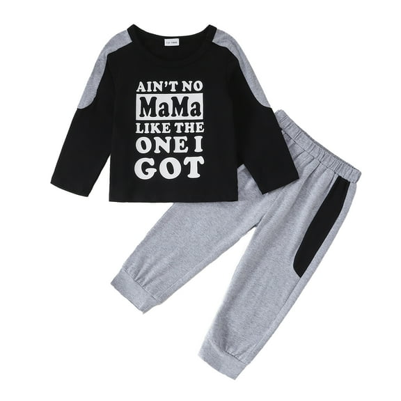 KIMI BEAR 4T Toddler Baby Boys Pant Sets Fall-winter 5T Toddler Boys Clothing Set Round Neck Letter Print Long Sleeves Shirt Top Elastic Pants 2pcs Outfits Black