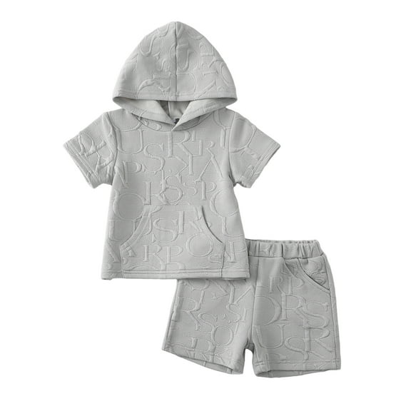 KIMI BEAR 4T Toddler Boys Outfits 5T Summer Clothes Set Short Sleeves Hoodie T-shirt Top Solid Color Shorts with Pocket 2pcs Clothing Gray 4-5 Years