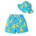 thumbnail image 1 of KIMI BEAR 4T Toddler Boys Swim Trunks 5T Child Boy Swimwear Bathing Suits Swim Shorts Ducks Print Board Shorts with Mesh Lining and Hat 2pcs Blue 4-5T, 1 of 8