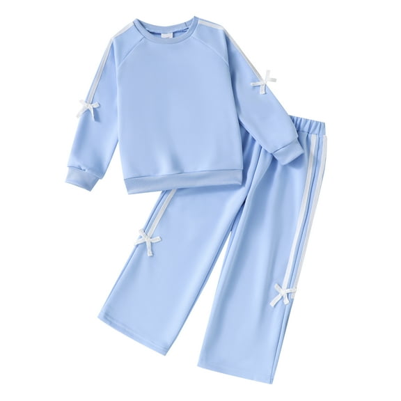 KIMI BEAR 4T Toddler Girl Outfits 5T Kid Clothes Sets Winter Long Sleeves Color Block Pullover Sweartshirt Top Sweatpants Warm Clothing 2pcs Pants Set Blue