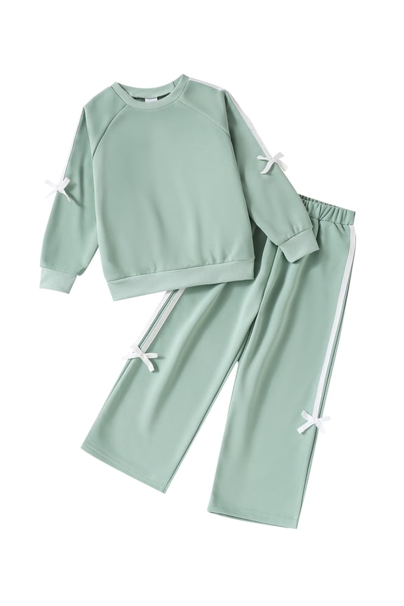 4T Toddler Girl Outfits 5T Kid Clothes Sets Winter Long Sleeves Color Block Pullover Sweartshirt Top Sweatpants Warm Clothing 2pcs Pants Set Green