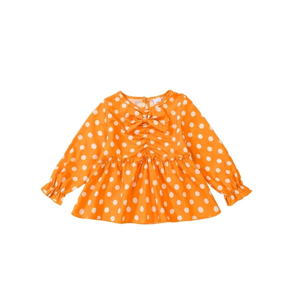 KIMI BEAR 4T Toddler Girls Top 5T Toddler Girls Causal Clothing Round Neck Long Sleeves Pullover Top Classic Dots Print Top Bowknot Pleated Shirt Top Yellow