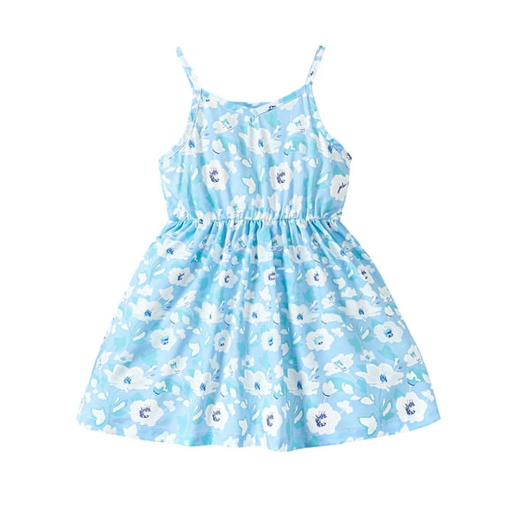 KIMI BEAR 5 Years Little Girls Summer Dress 6 Years Little Girls Sundress Halter Sleeveless A-line Dress Floral Dress