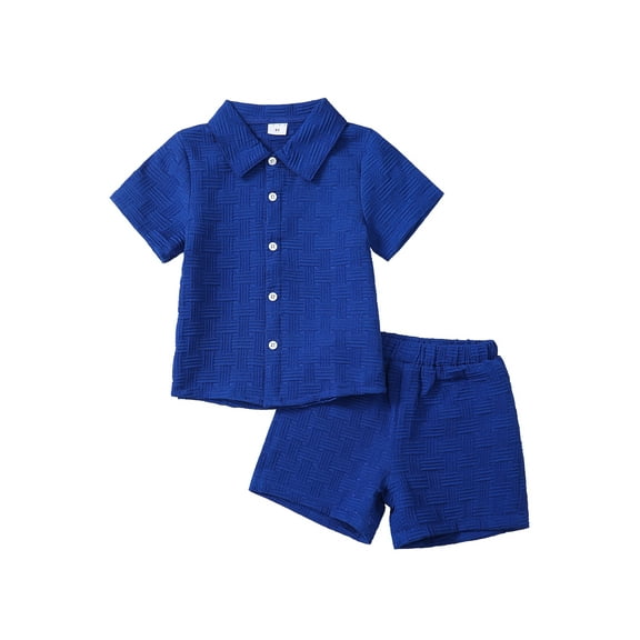 KIMI BEAR 5T Little Boys Outfits 6T Summer Clothes Sets Solid Color Short Sleeves Shirt Top Shorts Set 2pcs Clothing 2pcs Navy Blue 5-6 Years