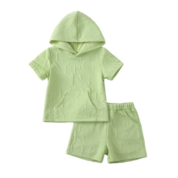 KIMI BEAR 5T Toddler Boys Outfits 6T Summer Clothes Set Short Sleeves Hoodie T-shirt Top Solid Color Shorts with Pocket 2pcs Clothing Green 5-6 Years