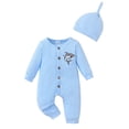 thumbnail image 1 of KIMI BEAR 6 Months Newborn Baby Boy Romper 12 Months Winter Clothes Birthday Gift Long Sleeves Jumpsuit Shark One-piece Overalls with Hat 2pcs Bodysuit Clothing Blue, 1 of 7