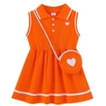 thumbnail image 1 of KIMI BEAR 7T Big Girls Dress 8T Child Girls Summer Clothes Sleeveless Polo Dress A-line Pleated One-piece Overalls with Bag 2pcs Orange, 1 of 9