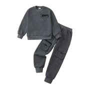 KIMI BEAR 8T Big Boys Outfit Set 9T Child Clothing Set Long Sleeves Pullover Sweatshirt Top Pants Set 2pcs Warm Clothing Winter Outwear Gray