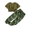 thumbnail image 1 of KIMI BEAR Big Girls Pant Sets Fall 7 Years Big Girls 8 Years Big Girls Clothing Sets Solid Color Short Sleeves Twist Top Camouflage Print Pants 2pcs Outfits Sets Fall Green, 1 of 9
