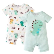 KIMI BEAR Infant Baby Boys Romper 12-18 Months Summer Clothing 2 Packs Short Sleeves Bodysuit Dinosaurs Print One Piece Jumpsuits Clothes Multicolor
