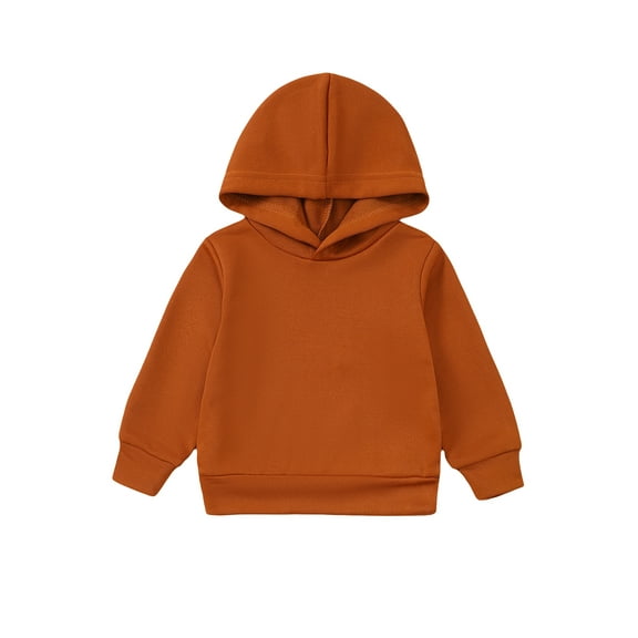 KIMI BEAR Infant Baby Boys Winter Top 12-18 Months Long Sleeves Hoodie Sweatshirt Solid Color Pullover Hooded Top Baby Boys Warm Clothes Brown