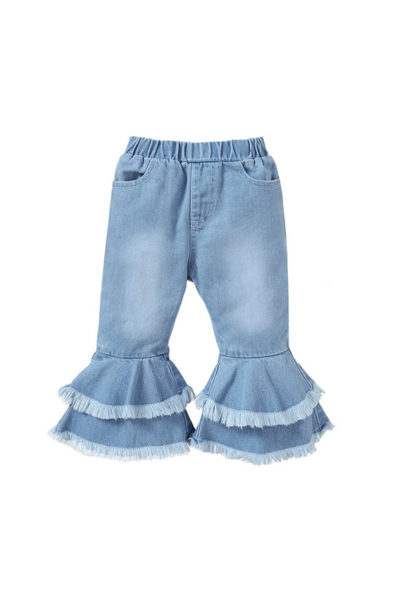 Infant Baby Girl Denim Pants 18-24 Months Flared Denim Pants Tassel Jeans Fall Winter Blue