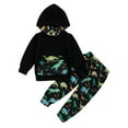 thumbnail image 1 of KIMI BEAR Little Baby Boys Pant Sets 5-6 Years Boys Fall Outfits Long Sleeve Hooded Top Dinosaur Print Pants 2pcs Fall Outfits Black, 1 of 9