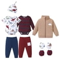 thumbnail image 1 of KIMI BEAR Newborn Baby Boy Layette Set 0-3 Months Winter Clothes 3 Packs Rompers Pants Coat with Hat Gloves Outfits Set Essentials Clothing Brown, 1 of 8