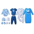 thumbnail image 1 of KIMI BEAR Newborn Baby Boy Layette Set Shower Gift Essential Clothes 4 Packs Rompers Pants Sleeping Gown with Hats Mittens Outfits Set Essentials Clothing Blue NB, 1 of 9