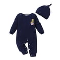 thumbnail image 1 of KIMI BEAR Newborn Baby Boy Romper Winter Clothes Shower Gift Long Sleeves Jumpsuit Bear One-piece Overalls with Hat 2pcs Clothing Blue NB, 1 of 7