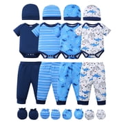 KIMI BEAR Newborn Baby Boys Layette Sets 4 Packs Shower Gift Clothes Set Short Sleeves Romper Pants Set Sharks Print with Hats and Gloves 16pcs Essentials Outfi