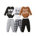 thumbnail image 1 of KIMI BEAR Newborn Baby Boys Layette Sets 6-12 Months Shower Gift Long Sleeves Letter Print Romper Top Pants Plaid Print Clohing 3-Packs Clothes 6pcs Sets Multicolor, 1 of 10