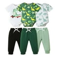 thumbnail image 1 of KIMI BEAR Newborn Baby Boys Layetter Set Kids Outfits Sets 3 Packs Gift Set Short Sleeves Dinosaur Print Romper Top Solid Color Pants 6pcs Multicolor NB, 1 of 8