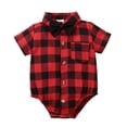 thumbnail image 1 of KIMI BEAR Newborn Baby Boys Outfits 9 Months Newborn Boy Spring Summer Outfits 12 Months Newborn Boy Checked Patterns Lapel Button Short Sleeve Romper Jumpsuit Red, 1 of 7