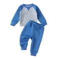 thumbnail image 1 of KIMI BEAR Newborn Baby Boys Pant Sets 3-6 Months Fall Winter Outfits Long Sleeves Sweatshirt Top Waffle Color Block Top Sweatpants 2pcs Clothing Sets Blue, 1 of 8
