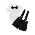 thumbnail image 1 of KIMI BEAR Newborn Baby Boys Short Sets Lapel Bowknot Tops overall shorts 2pcs Gentleman Suits Summer White 0-6 Months, 1 of 8