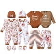 thumbnail image 1 of KIMI BEAR Newborn Baby Girl Layette Set 3-6 Months Shower Gift Sets 4 Packs Romper Pants Sets Long Sleeves Short Sleeves Bodysuit with Hat Headband Gloves 10pcs Clothing Brown, 1 of 7