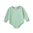 thumbnail image 1 of KIMI BEAR Newborn Baby Girls Bodysuits Solid Color Long Sleeves Rompers Baby Girls Clothes Fall Light Green 6-12 Months, 1 of 7