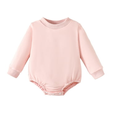 KIMI BEAR Newborn Baby Girls Bodysuits Solid Color Long Sleeves Rompers Baby Girls Clothes Fall Light Pink 6-12 Months