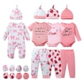 thumbnail image 1 of KIMI BEAR Newborn Baby Girls Layette Set 4 Packs 0-3 Months Shower Gifts Essential Clothing Short Sleeves Long Sleeves Romper Top Pants and Bodysuit with Hats and Gloves 15pcs Clothes Pink, 1 of 10