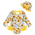 thumbnail image 1 of KIMI BEAR Newborn Baby Girls One-piece Swimsuit 0-3 Months Bathing Suit Ruffle Long Sleeves Floral Beach Wear UPF 50+ Rash Guard Swimwear with Hat 2pcs Yellow, 1 of 10