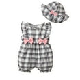 thumbnail image 1 of KIMI BEAR Newborn Baby Girls Outfits 0 Months Spring Summer Outfits 3 Months Classic Checkboard Prints Sleeveless Jumpsuit + Hat 2PCS Set Khaki, 1 of 8