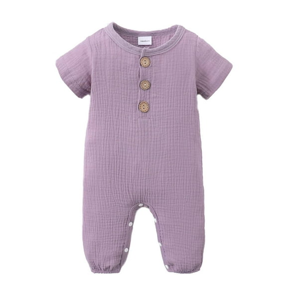 KIMI BEAR Newborn Baby Girls Romper 6-9 Months Clothes Solid Color Short Sleeves Jumpsuits Casual Summer One-piece Overalls Purple