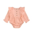 thumbnail image 1 of KIMI BEAR Newborn Baby Girls Rompers Long Sleeves Ruffle Rompers Fall One-piece Pink 6-9 Months, 1 of 6