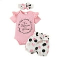 thumbnail image 1 of KIMI BEAR Newborn Baby Girls Short Sets Short Sleeves Romper Tops Shorts with Headband 3pcs Bsby Girls Outfits Summer 3-6 Months, 1 of 10