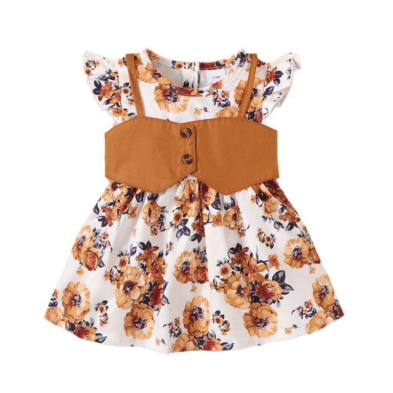princess polly baby blue dress KIMI BEAR Newborn Girls Dress 3 Months Newborn Girls Spring Summer Dress 6  Months Newborn Girls Fake-Two-Pieces Panel Fly Sleeve Floral Prints Dress  Light Brown