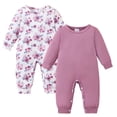 thumbnail image 1 of KIMI BEAR Preemie Baby Girl Romper Clothing 2 Packs Shower Gift Long Sleeves Floral Solid Color Bodysuit One-piece Jumpsuit 2pcs Clothes Purple, 1 of 7