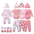 thumbnail image 1 of KIMI BEAR Preemie Baby Girls Layette Set 4 Packs Shower Gifts Essential Clothing Short Sleeves Long Sleeves Romper Top Pants and Bodysuit with Hats and Gloves 15pcs Clothes Pink, 1 of 10